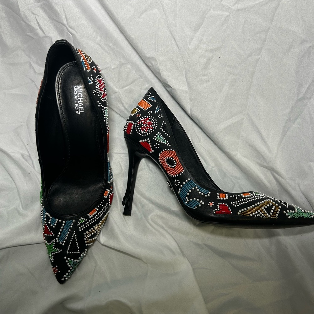 Michael Kors Women's Black Multi-Color Embellished Heels